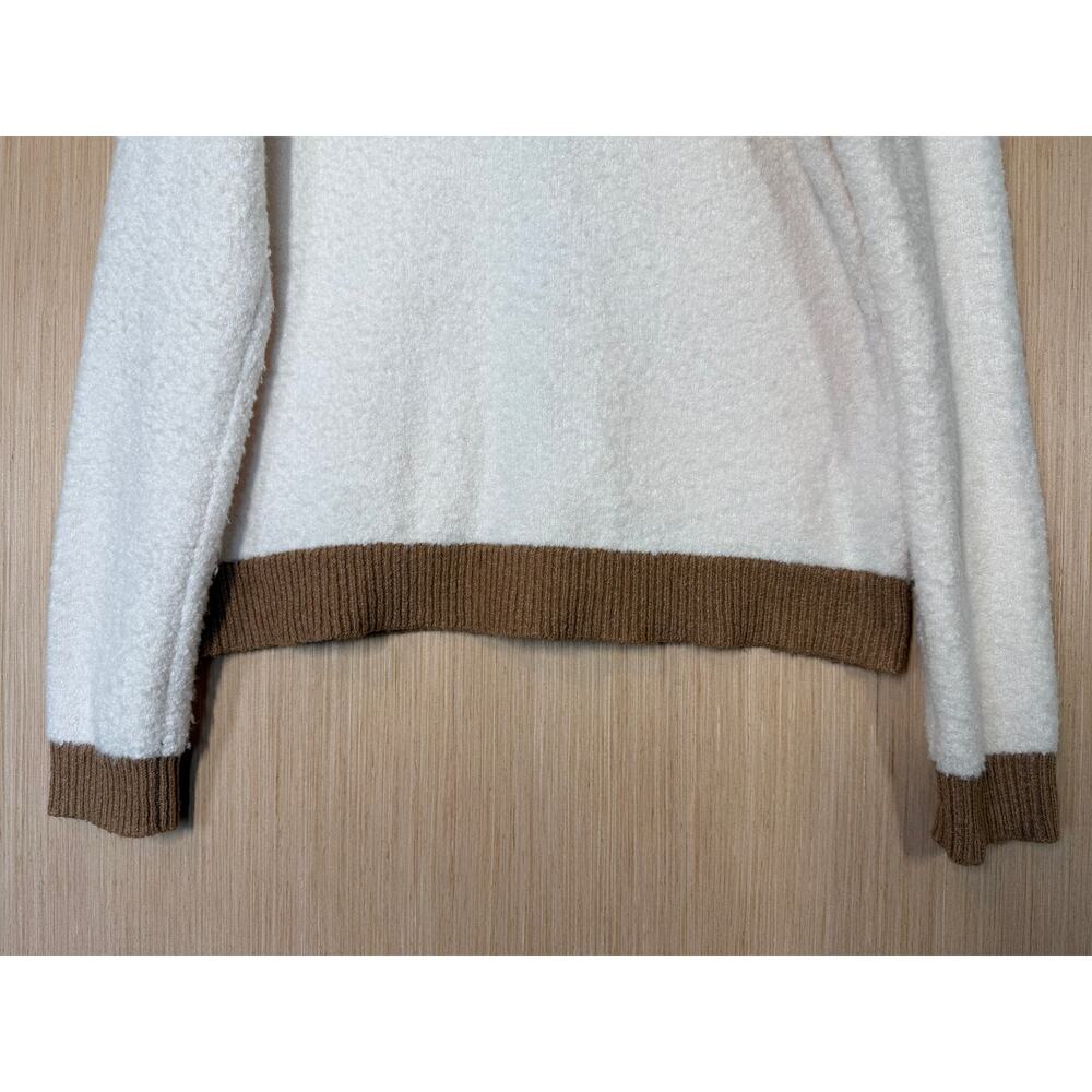 Loft Plush Ribbed Trim Cardigan Sweater Size Large Cream Tan Preppy Minimalist - Picture 6 of 10